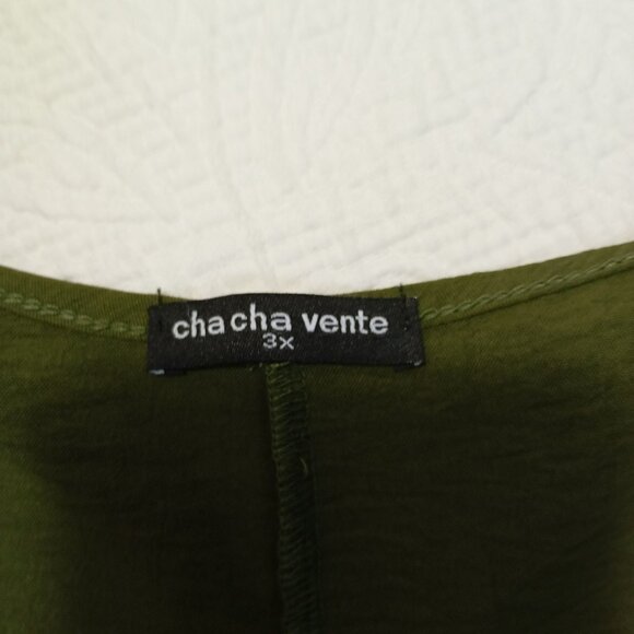 Cha Cha Vente Blouse Crochet Sleeve Detailing Elastic Hem Olive Green 3X Womens - Picture 2 of 9